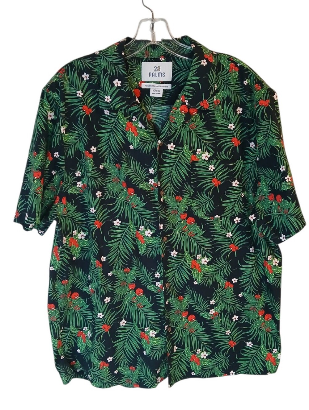 28 Palms Green Tropical Button-Up Hawaiian Shirt Size XL